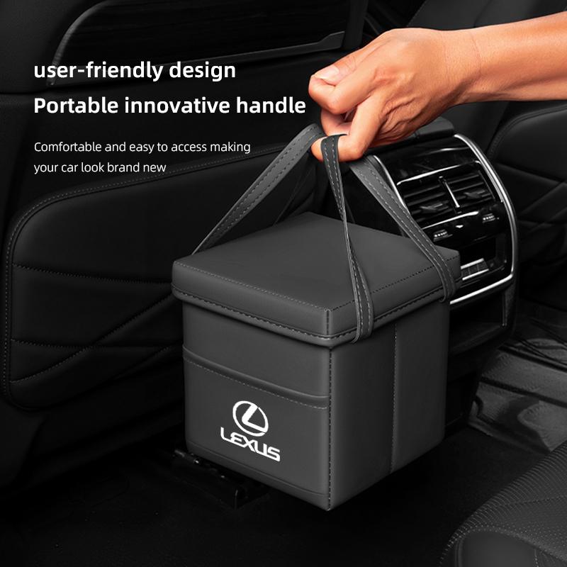 AIS1 Lexus Car Foldable Leather Storage Box Garbage Bin Accessories For Lexus F SPORT ES RX NX LS UX LM LX GX LC RZ IS CT GS RC HS SC