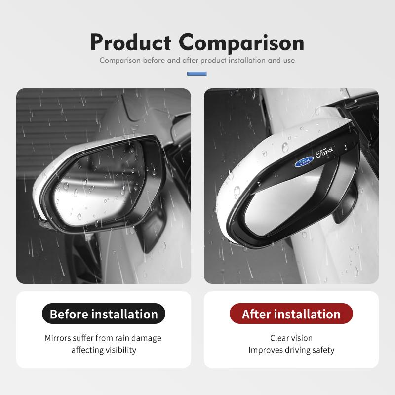 PPWE7 2pcs Car Rearview Mirror Rain Eyebrow Protector Stickers For Ford Fiesta Ranger Mondeo Escape Ecosport Fusion Explorer