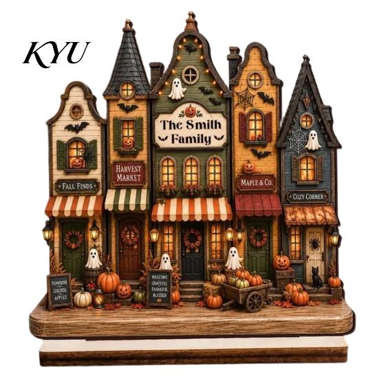 Bedroom Festive Ornaments Halloween Ghost Family Wooden Plaque, Pumpkin Couple Tabletop Sign, Desktop Display Crafts Farmhouse Home Ornament