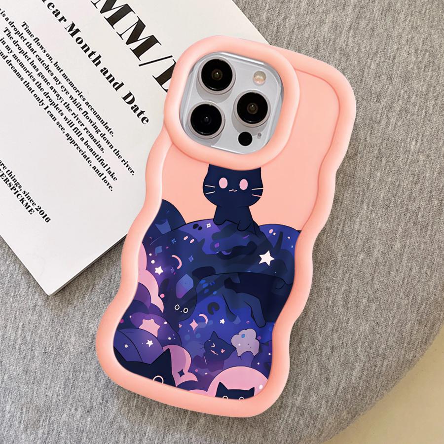 Мягкий чехол для телефона для iPhone 15 Plus 13 11 14 XR 16 Pro Max 17 Air 8 12 Черная кошка Звездная ночь