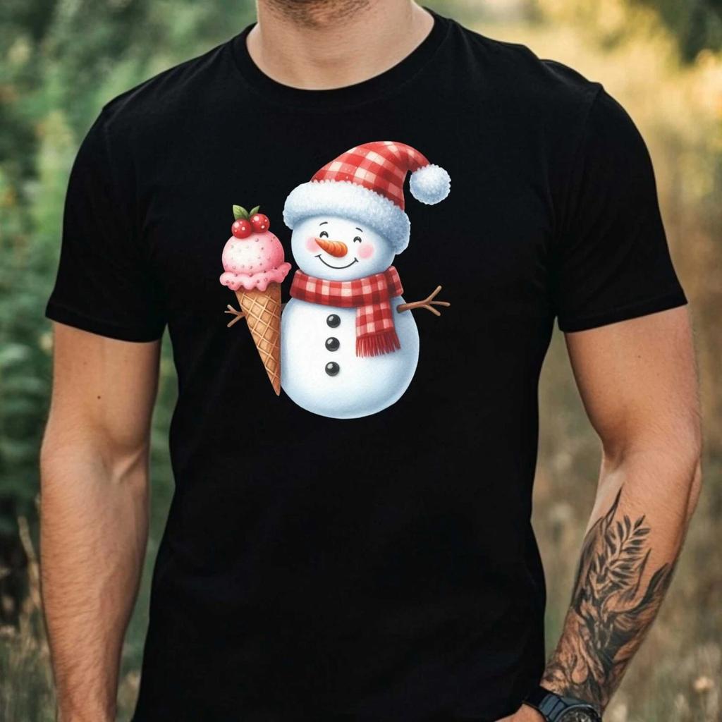 T-Shirt Herren Schneemann Eis Motiv Baumwolle Größe XS bis 5XL