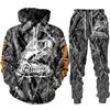Mens Animal Bass Carp Fishing 3D Print Fashion Fisher Tracksuit Unisex Hoodie Jogging Pants 2Pcs Set Outdoor Clothing Size S-6XL
