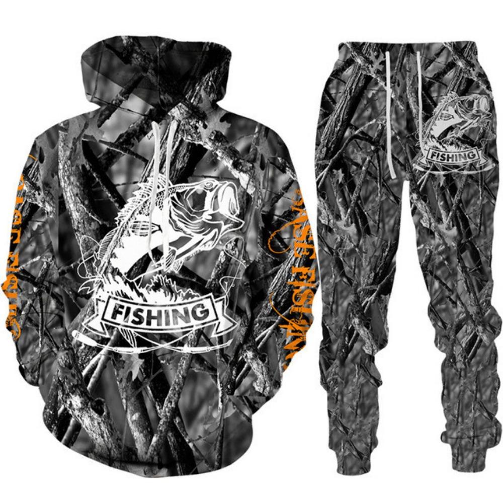Mens Animal Bass Carp Fishing 3D Print Fashion Fisher Tracksuit Unisex Hoodie Jogging Pants 2Pcs Set Outdoor Clothing Size S-6XL