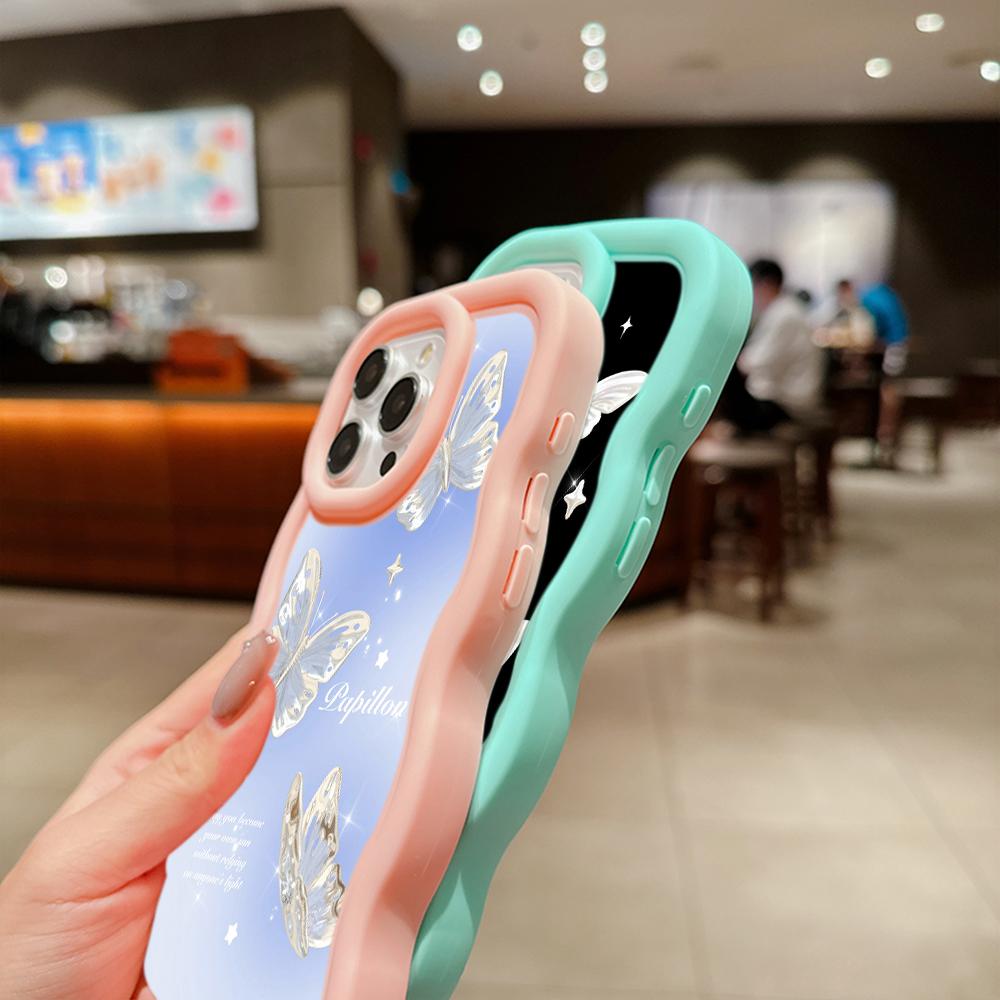 Мягкий чехол для телефона Macaron из ТПУ для Samsung A12 A13 A14 A15 A23 A24 A25 A52 A53 A54 A55 S20 S23 FE S24 Ultra Cover Ae60 Butterfly Симпатичный мультяшный арт-дизайн