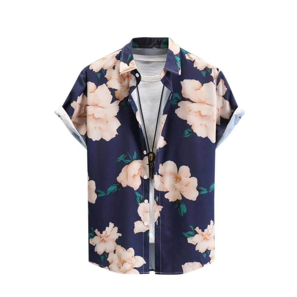 Рубашки для мужчин и женщин с принтом на берегу моря, с коротким рукавом, с цветочным принтом, модные рубашки с пуговицами