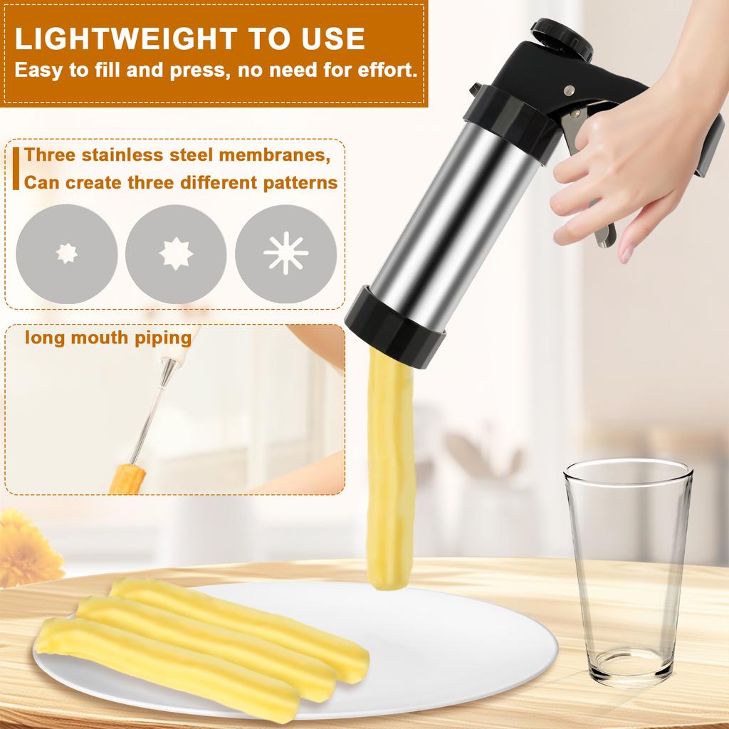 Cookie Press Gun Kit Stainless Steel Manual Churros Maker Machine DIY Pastry Syringe Extruder Nozzles Piping Cream Biscuit Maker
