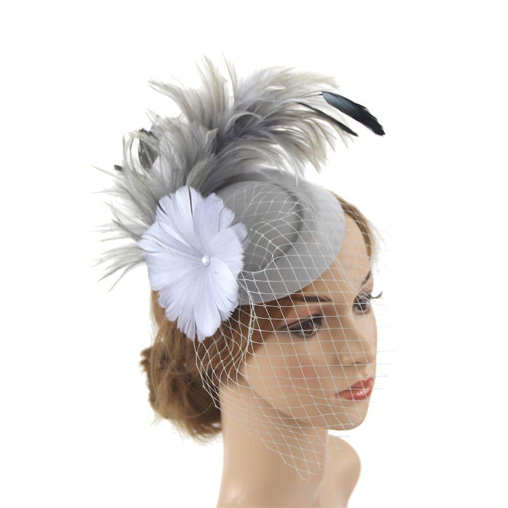 Заколка для волос Фасинаторы Шляпы с цветами Вечерние головные уборы Сетка Перья Свадебный свадебный ободок