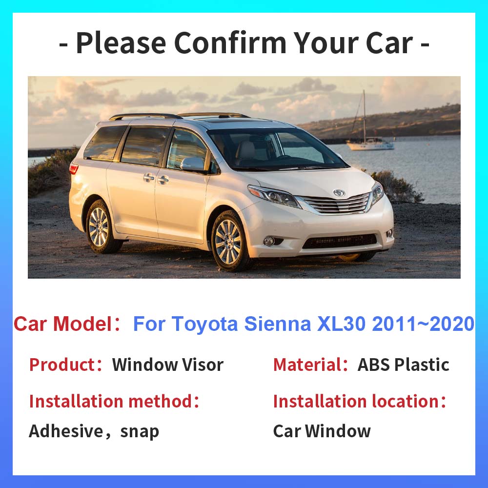 Автомобильный козырек на окно Toyota Sienna XL30 XLE SE 2011~2020 Солнцезащитный козырек от дождя Дефлектор Дымозащитные козырьки Навесы Аксессуары