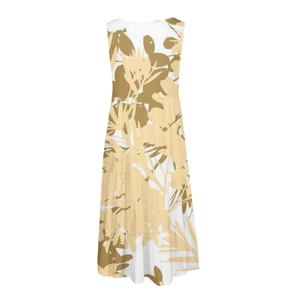 Женское платье, милая повседневная пляжная юбка без рукавов с принтом, сарафан