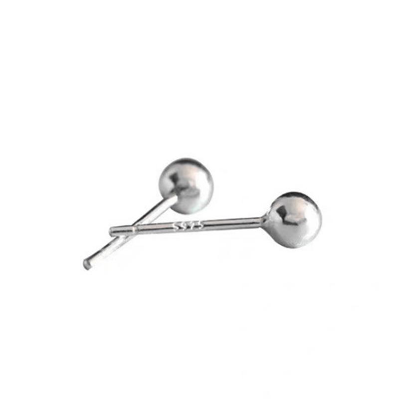 Sterling Silver S925 Round Bead Earrings for Women, Fashionable Mini and Simple Design, Basic Silver Bean Style.