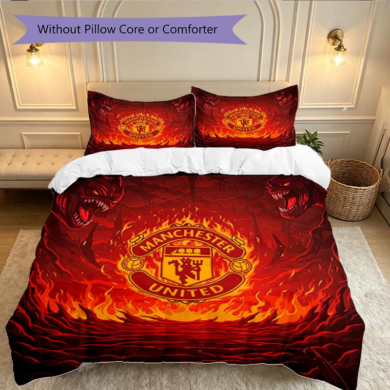 3pcs Manchester United Manchester City Bedding Set for All Season Use, Cozy Printed Bedclothes Suitable For Bedroom Ideal Birthday Gift for Family