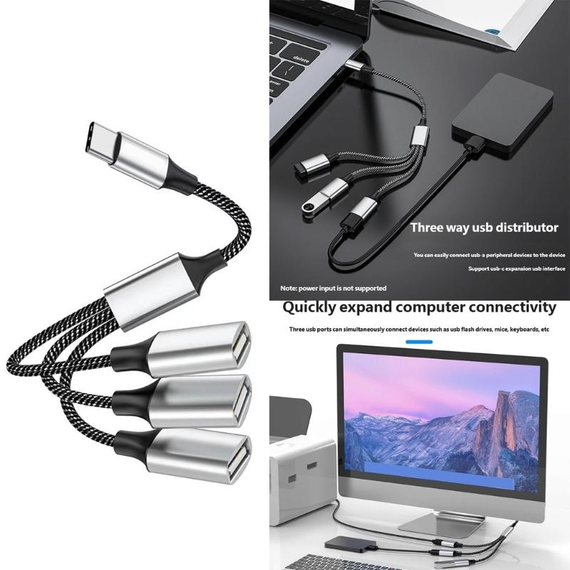 Разветвитель USB Type C на USB A OTG для одновременной зарядки и передачи данных 480 Мбит/с Нейлоновая оплетка