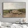 Vintage Sheep Countryside Meadow Scenery Poster Farm Animal Jesus Prints Canvas Painting Wall Art Picture Home Living Room Decor