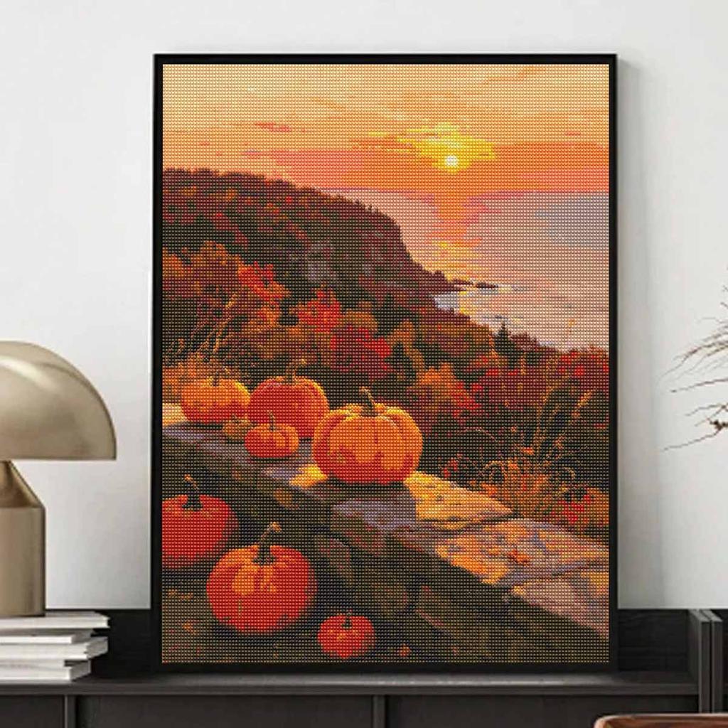 Halloween pumpkin sunset landscape diamond painting kit handmade diy painting home decoration painting