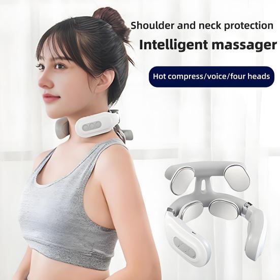 Портативный массажер для шеи 6 режимов вибрации 16 уровней интенсивности Перезаряжаемый Глубокотканный Обезболивающий Электрический Вибрационный Шейный Массажер с Подогревом