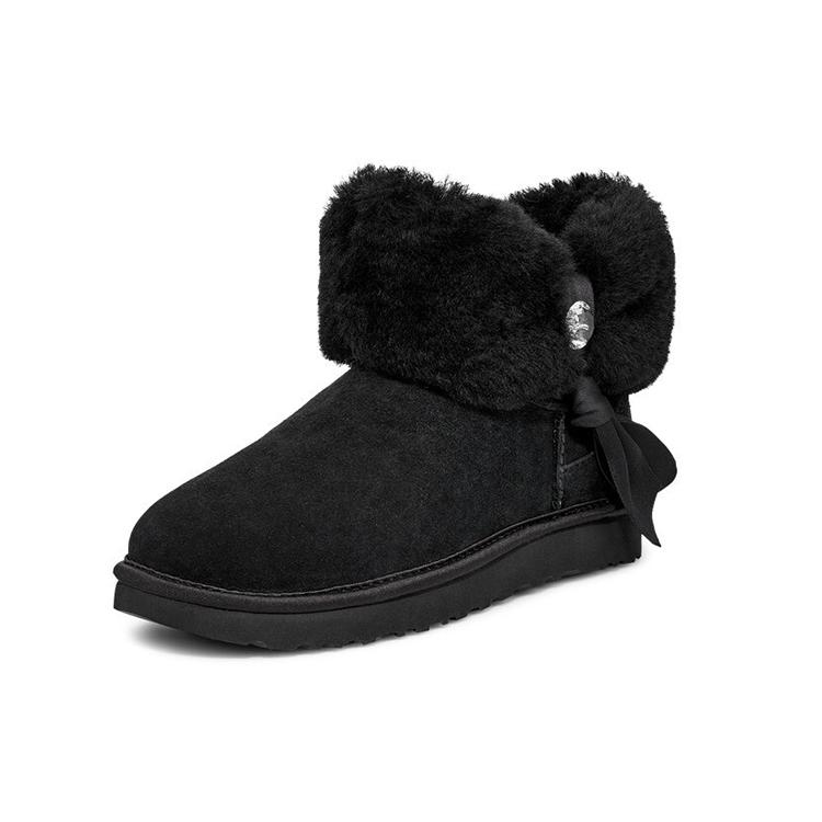 UGG Утягивающиеся меховые мини-сапоги для снега Черные Женские 1106909-BLK