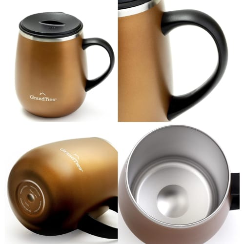 GRANDTIES Premium Vacuum Insulated Mug, 460ml, Available in 19 Colors, with Easy-Open Sliding Lid, Stainless Steel Double-Wall Vacuum Insulation, and