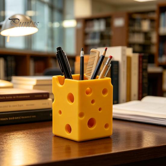 Канцелярские принадлежности для студенческого стола Креативный 3D-печатный сырный пенал, Милый настольный органайзер, Вместительный ящик для хранения, Многофункциональный элемент декора для