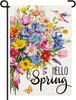 Hello Spring Garden Ag 12x18 Inch, Colorful Wildowers and Hummingbird Double Sided Burlap Yard Small Ag for Outdoor Sp