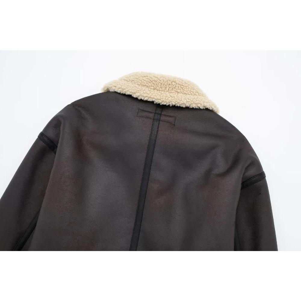 Новая женская мода толстая теплая искусственная овчина куртка пальто винтажная с длинным рукавом пояс подол женский верхняя одежда