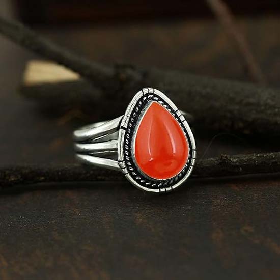 925 Sterling Silver Ring, Carnelian Ring, Handmade Ring, Statement Ring, Anniversary Gift, Women Ring