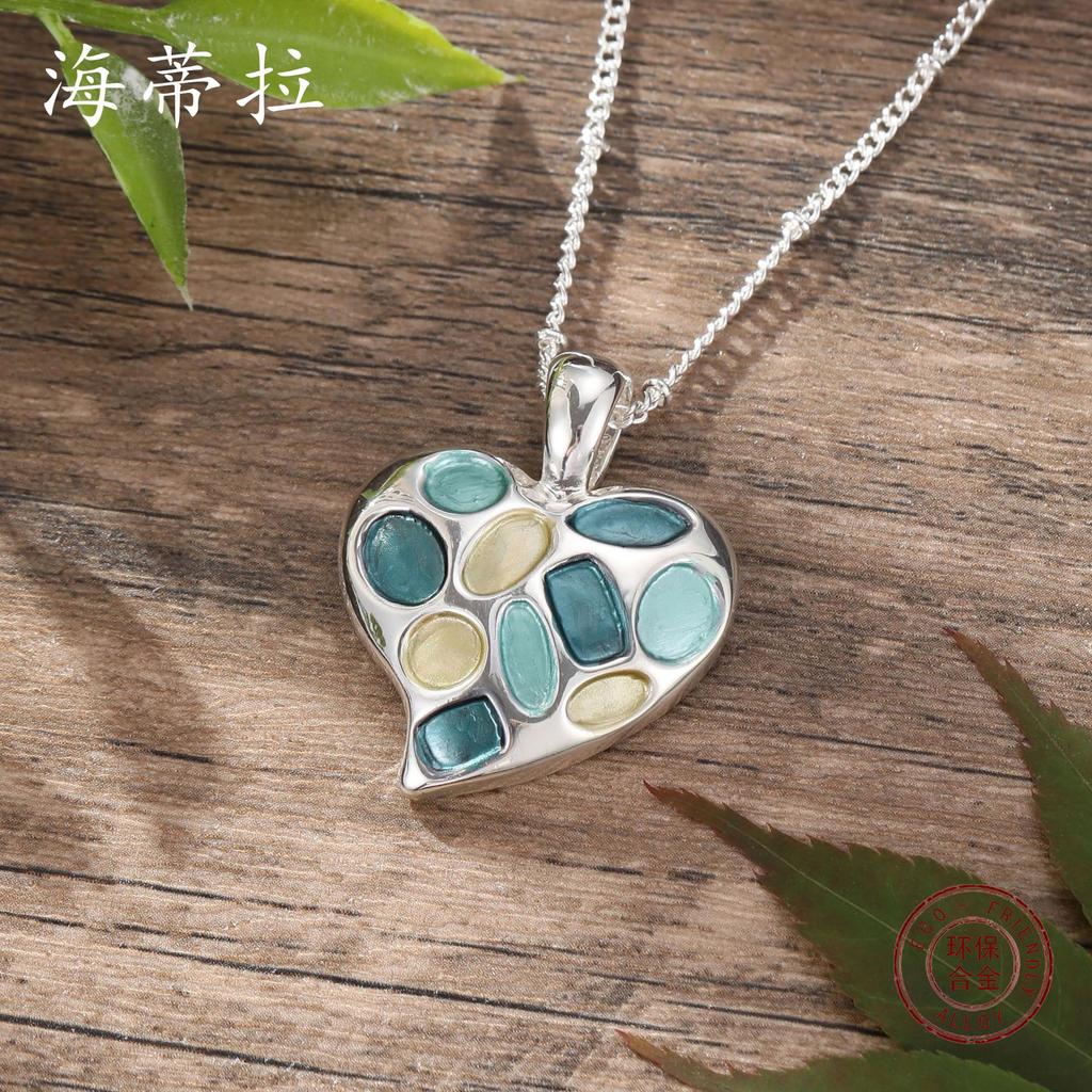 Новый цвет эмаль любовь маленькая подвеска с простой личностью женская универсальная геометрическая живопись маслом в форме сердца ожерелье