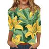 Women's Floral Print Round Neck Top With Three Quarter Sleeves T-Shirt Three Quarter Sleeves T-Shirt