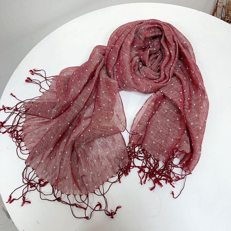 Navy Blue Scarf Japanese Style Pure Linen Printed Women'S Scarf Beach Sunscreen Silk Scarf