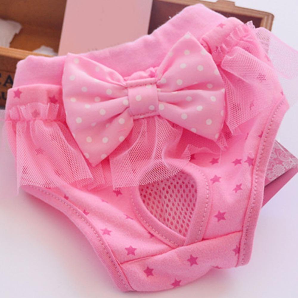 Pink Tone Dog Period Underwear Bow Decor Pet Short Pant Female Dog Nappy  Indoor Daily Wear
