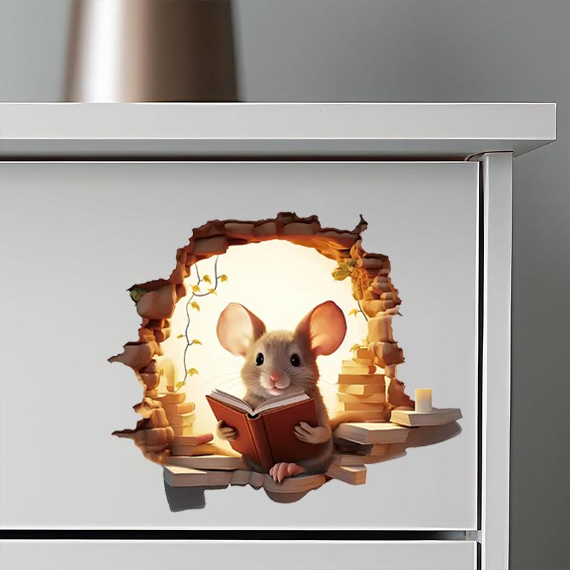 1PC Creative Wall Sticker Mouse Cave Pattern Self-Adhesive Wall Stickers Bedroom Entryway Living Room Porch Home Decoration Wall Stickers