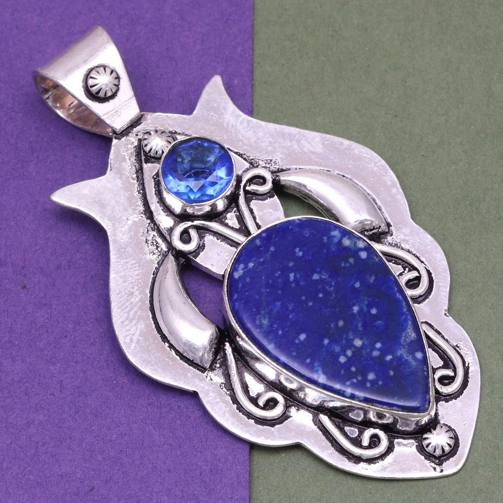 Pendant Lapis Lazuli Silver Jewelry 2.5" Gemstone Handmade Sterling Silver
