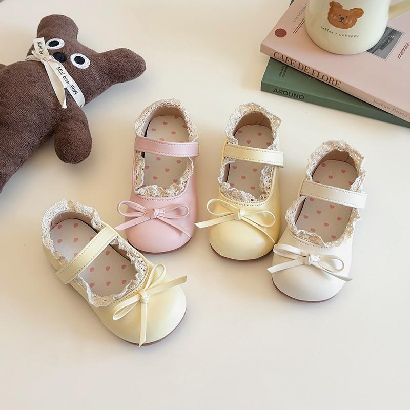 Super Nice Lace Trim PU Leather Shoes Girl for New Semester School Party All Match Princess Performance Dance Shoes Child I08049