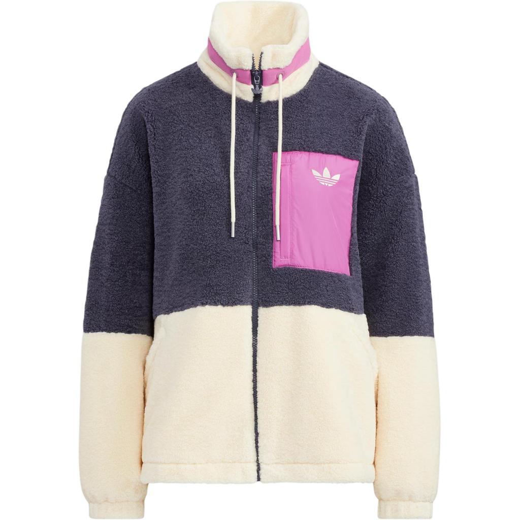 Adidas Originals Short Sherpa Jacket With Contrast Panel Design And Stand Collar Women Outerwear Multicolor HR3455