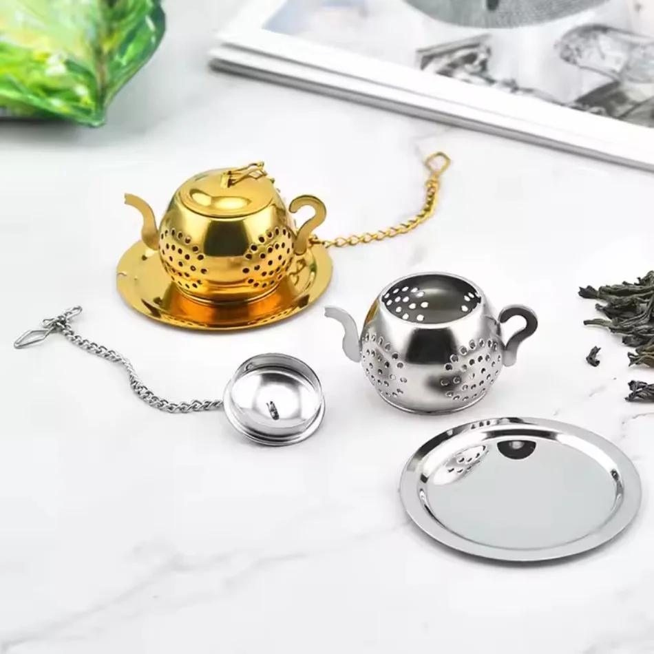 Strainer for Herbal Spice Teaware Ceremony Accessories Gold Teapot Shaped Stainless Steel Loose Leaf Tea Infuser Reusable Tea