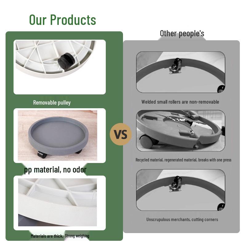 Flower Pot Tray with Universal Wheels, Thickened Resin Base, and Movable Casters