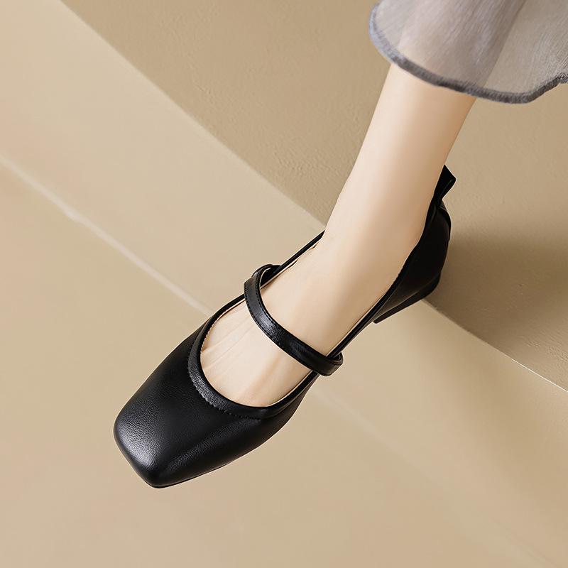 Weiwei Girl 9169-6 Mary Jane Shoes Women's Summer with Skirt Retro Soft Leather Thick Heel Single Shoes Large Size Women's Shoes