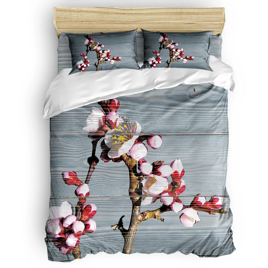 Комплект постельного белья нежно-розового цвета, ветка сакуры с цветами вишни, нежная японская весна, декоративный комплект постельного белья из 3 предметов, размер King Size