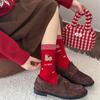 Сразу же Безопасные и Здоровые Красные Рождественские Носки Fair Isle для Женщин, Носки с Начесом до Середины Икры, Большие Красные Носки на Новый Год, Полностью Хлопковые