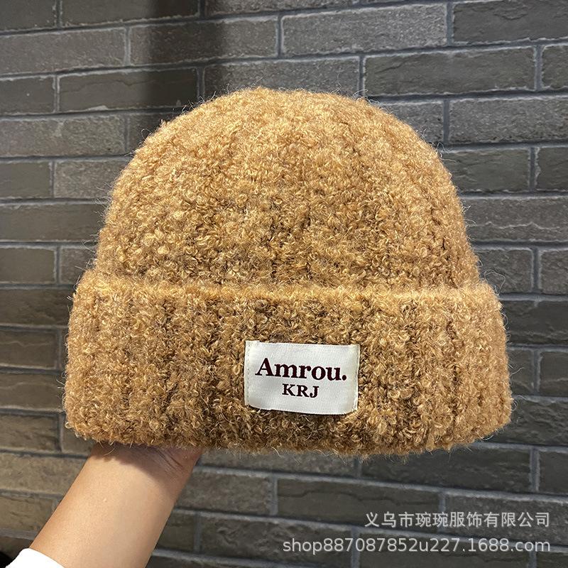 Big head circumference cloth embroidered wool hat for men and women, outdoor warm knitted hat in winter, small face pullover ear protection hat