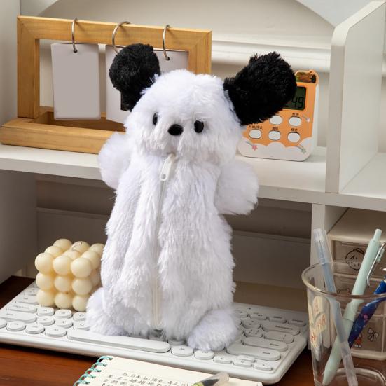 Пенал с рисунком щенка из плюшевого материала, большая емкость, пенал с застежкой-молнией, косметика