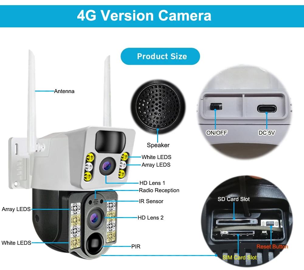 LS VISION 4K 8MP Dual Lens V380 Pro 4G SIM Card Wifi Solar Battery PTZ Outdoor Wireless Двунаправленная система видеонаблюдения Security CCTV Автоматическое отслеживание камеры