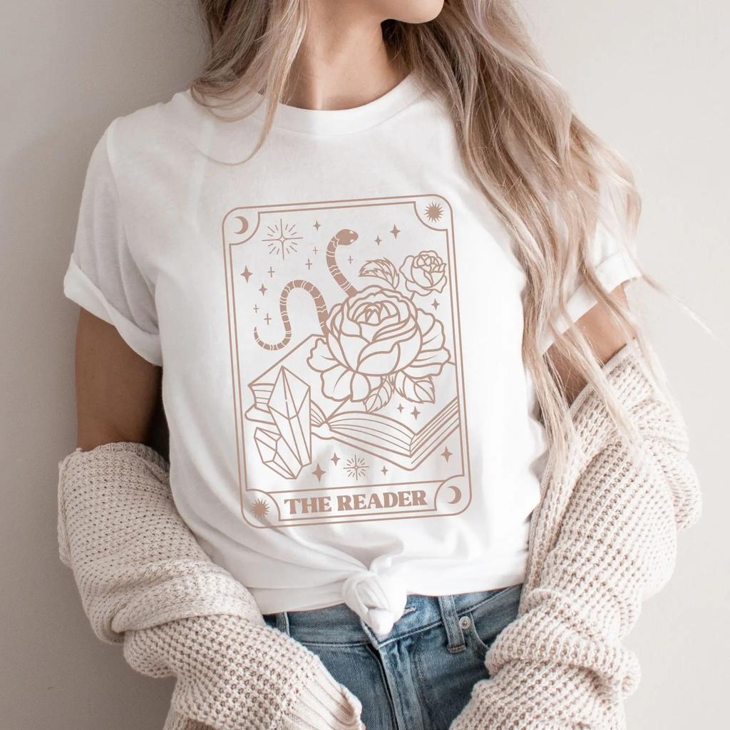 Boho Book Reader Bookish Book Club Print Clothing Women T Shirt Aesthetics Graphic White Short Sleeve Polyester Women's T Shirt