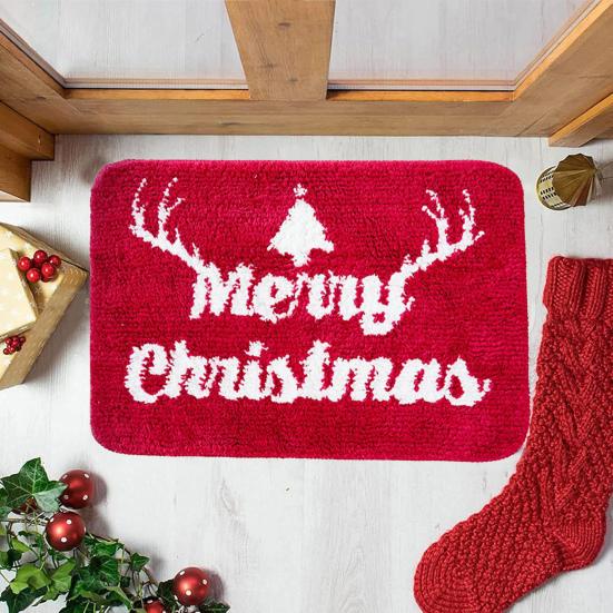 Christmas Bathroom Rug Xmas Snowflake Door Mat Flannel Floor Mat Absorbent Non-Slip Bath Mat for Xmas Home Decor