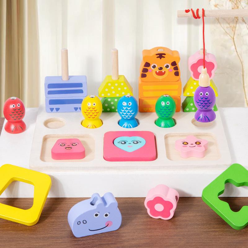 Детский деревянный магнитный рыболовный костюм три в одном цифровое просвещение сложение и вычитание головоломка раннее образование набор столбцов соответствие формы