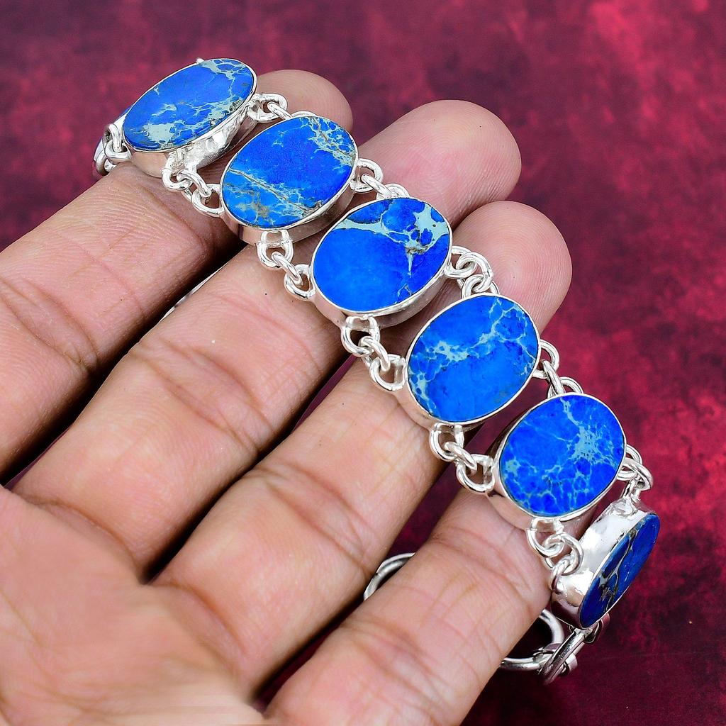 Браслет Blue Sea Sediment с драгоценными камнями, 925 пробы, регулируемый браслет-цепочка из чистого серебра, подарок для женщин, ожерелье ручной работы