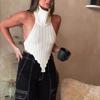 Women's High Neck Irregular Sexy Backless Woolen Knitted Vest Top