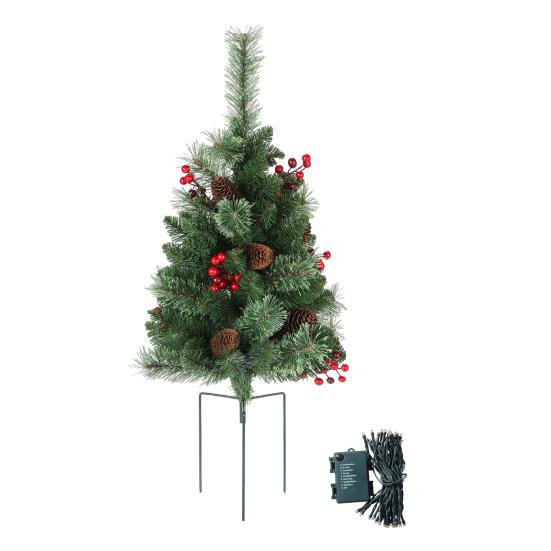 Искусственный Рождественский Наполнитель для Урны с Подсветкой на Батарейках Предварительно Подсвеченная Рождественская Сосна с Треногой-Колышком и 50 Светодиодными Лампочками Наполнитель для Уличного Кашпо