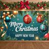 Merry Christmas Banner Colorful Ornaments Holiday Banner Christmas Party Banner Gold Bows For Indoor Decoration Office Home