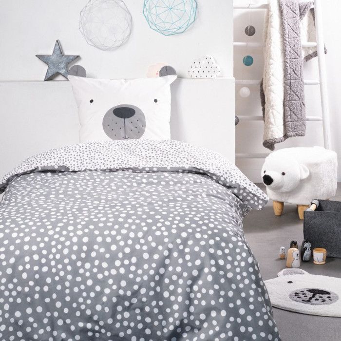 Parure de couette 140 x 200 "Funny Bear" Réversible 100% Coton / 57 Fils/cm²