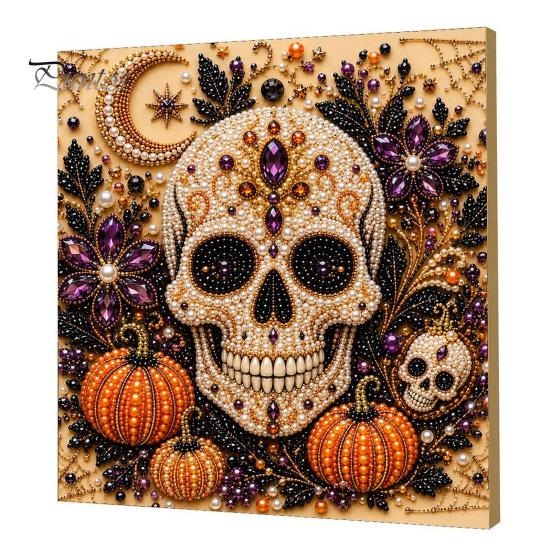 Pumpkin Wall Art Ghost Faux Pearl Kit, Halloween Painting DIY Autumn Home Decor 3D Spooky Skull Craft Kit for Adults Beginners, Fall Handmade